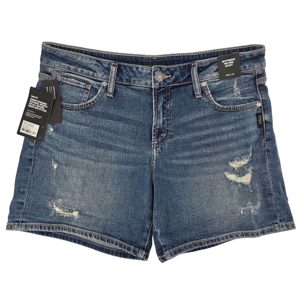 Silver Jeans Co Boyfriend Short 30 Indigo Distressed Mid Rise Casual Summer 90's
